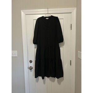 Ruffle Tiered Maxi Dress Black  Cottagecore Peasant Witchy Funeral Modest Medium